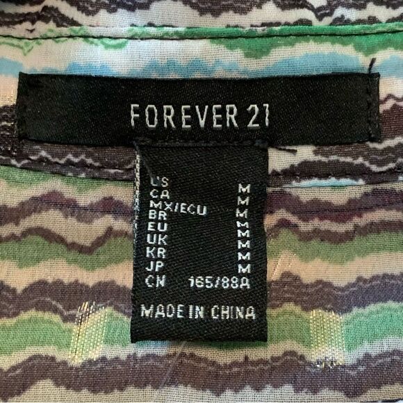 FOREVER 21 SHIRT WOMENS LARGE MUTI COLORED STRIPED SHEER HIDDEN BUTTON UP. - Picture 11 of 14